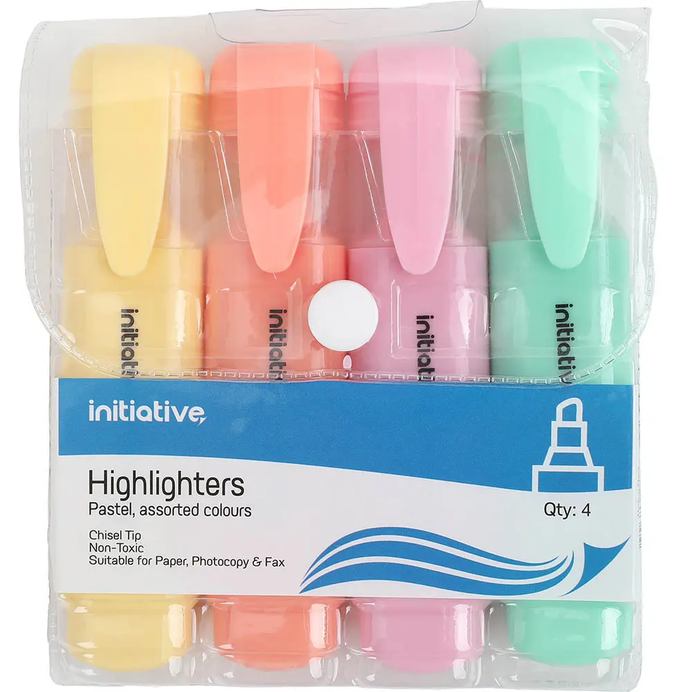 INITIATIVE HIGHLIGHTER CHISEL ASSORTED PASTEL WALLET 4