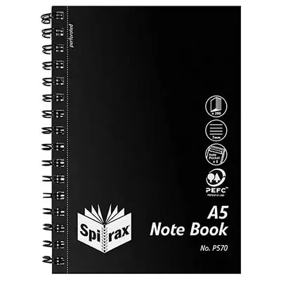 SPIRAX P570 NOTEBOOK PP COVER 7MM RULED SIDE OPEN A5 200 PAGE BLACK