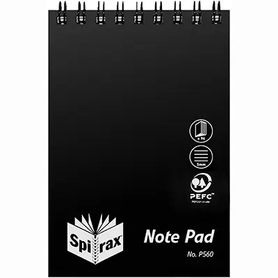 [8006824] SPIRAX P560 REPORTERS NOTEBOOK SPIRAL BOUND TOP OPENING 96 PAGE 112 X 77MM BLACK