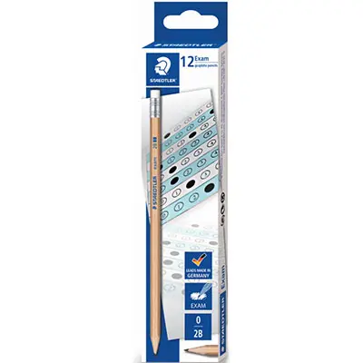 STAEDTLER 132 EXAM GRAPHITE PENCILS 2B WITH ERASER TIP PACK 12