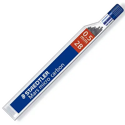 STAEDTLER 250 MARS MICRO CARBON MECHANICAL PENCIL LEAD REFILL 2B 0.5MM TUBE 12