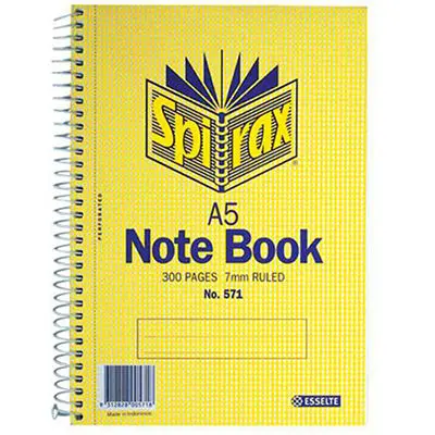 [8008179] SPIRAX 571 NOTEBOOK 7MM RULED SPIRAL BOUND SIDE OPEN 300 PAGE A5