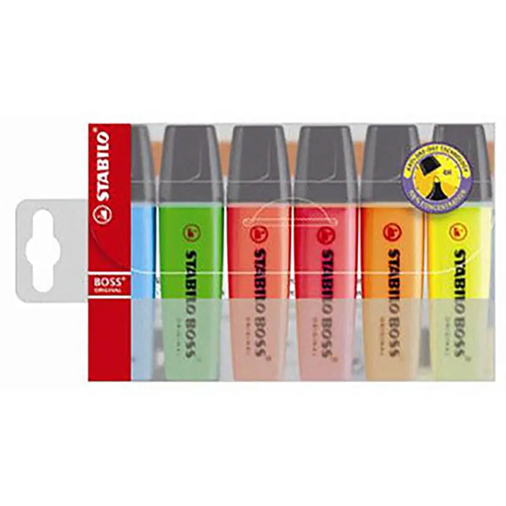 [8010497] STABILO BOSS HIGHLIGHTER CHISEL ASSORTED WALLET 6