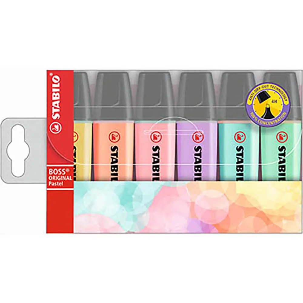 STABILO BOSS HIGHLIGHTER CHISEL PASTEL WALLET 6