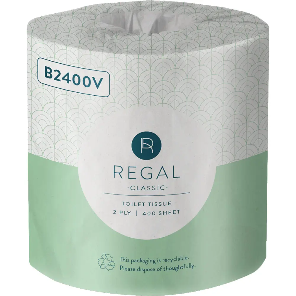 REGAL GREEN-N-SAVE TOILET ROLL WRAPPED 2-PLY 400 SHEET WHITE
