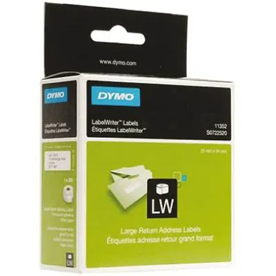 [8023730] DYMO 11352 LW RETURN ADDRESS LABELS 25 X 54MM WHITE ROLL 500