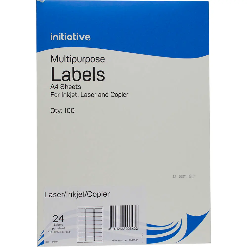 INITIATIVE MULTI-PURPOSE LABELS 24UP 65GSM 64 X 33.8MM PACK 100