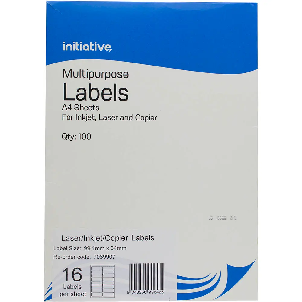 INITIATIVE MULTI-PURPOSE LABELS 16UP 65GSM 99.1 X 34MM PACK 100