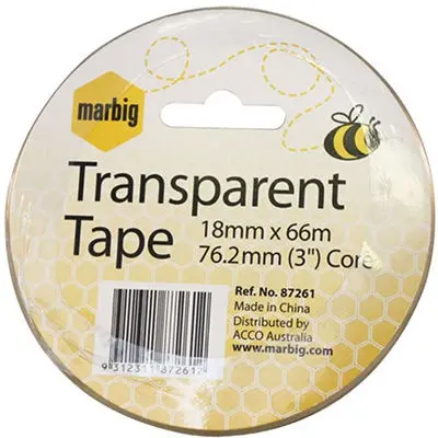 [8002159] MARBIG TRANSPARENT TAPE 18MM X 66M 76.2MM CORE