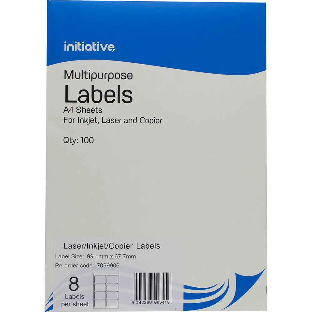 INITIATIVE MULTI-PURPOSE LABELS 8UP 65GSM 99.1 X 67.7MM PACK 100