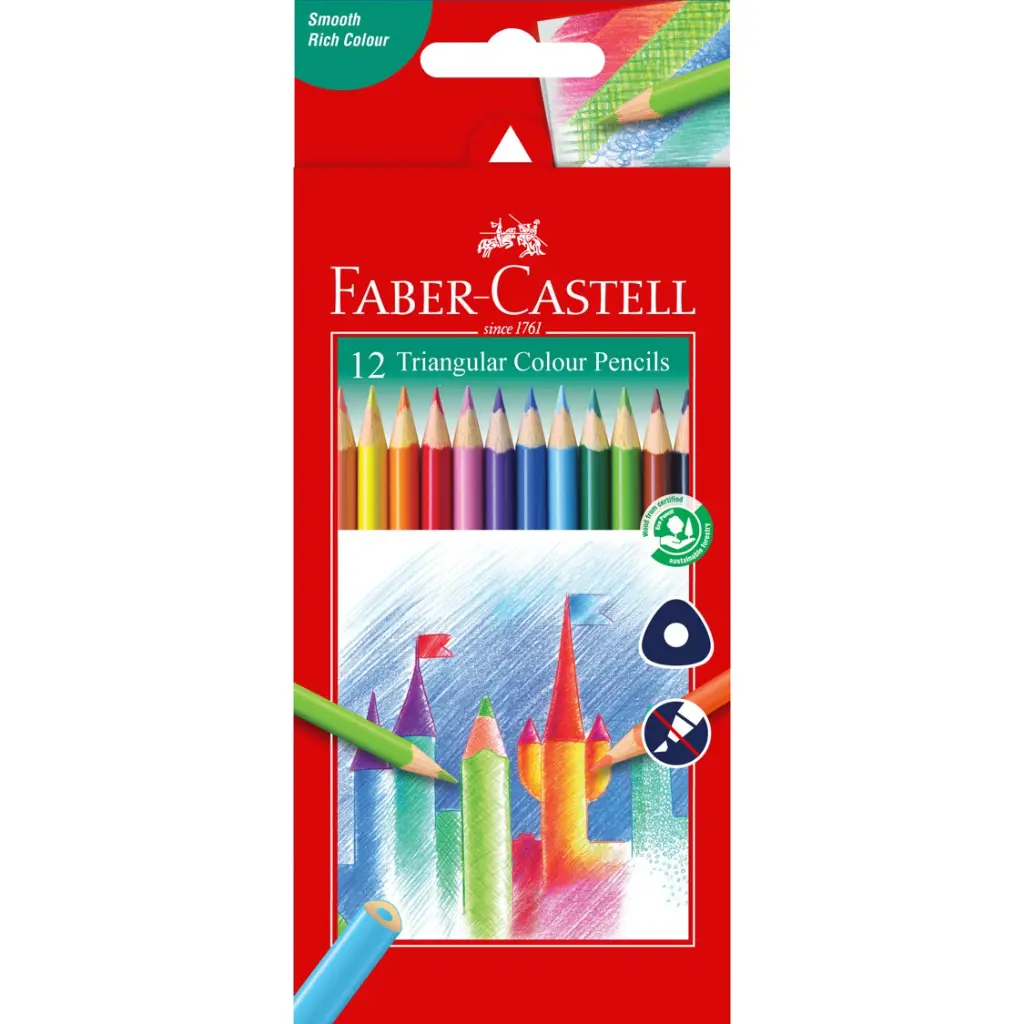 FABER-CASTELL TRIANGULAR COLOUR PENCILS ASSORTED PACK 12