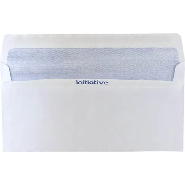 INITIATIVE DL ENVELOPES SECRETIVE WALLET PLAINFACE SELF SEAL 80GSM 110 X 220MM WHITE BOX 500