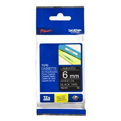 BROTHER TZE-315 LAMINATED LABELLING TAPE 6MM WHITE ON BLACK