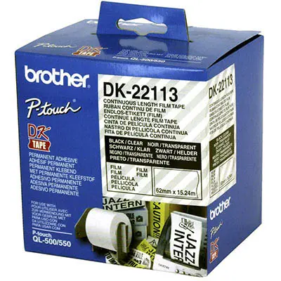 BROTHER DK-22113 CONTINUOUS FILM LABEL ROLL 62MM X 15.24M CLEAR