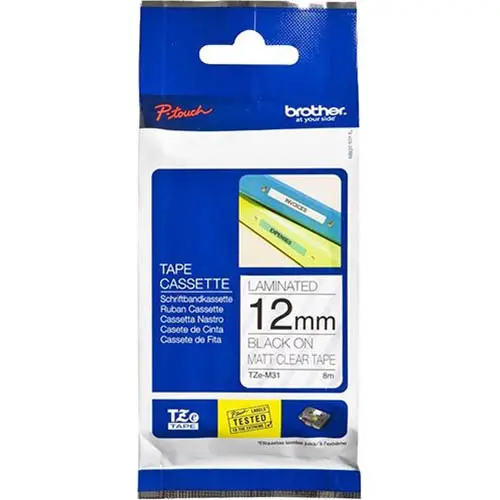 BROTHER TZE-M31 LABELLING TAPE 12MM BLACK ON CLEAR MATT