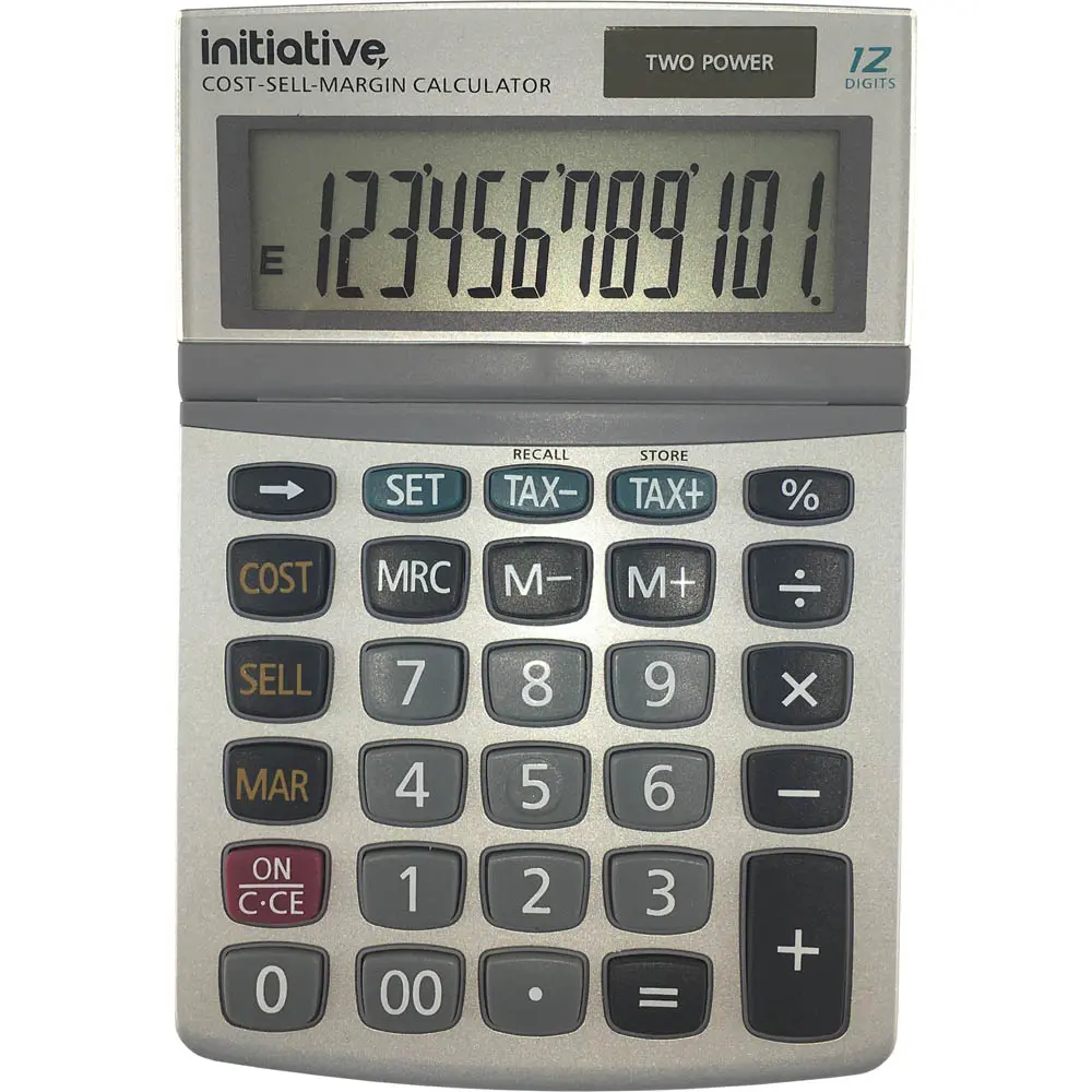 INITIATIVE DESKTOP CALCULATOR 12 DIGIT DUAL POWERED SMALL GREY