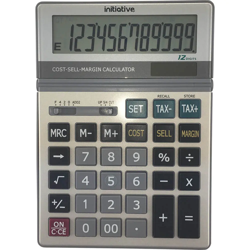 INITIATIVE DESKTOP CALCULATOR 12 DIGIT DUAL POWERED LARGE GREY