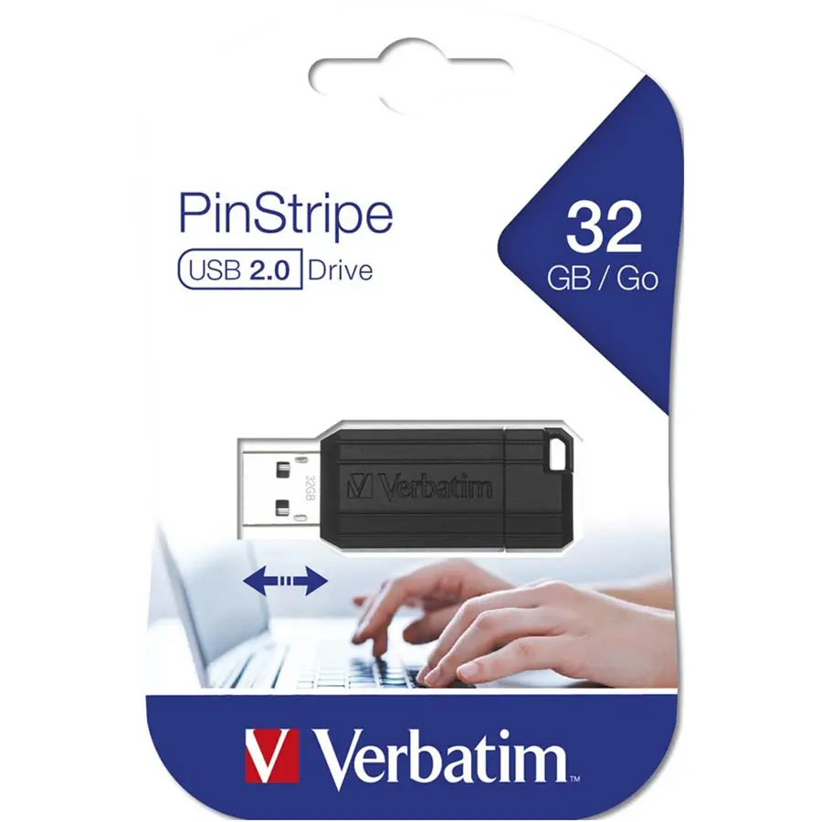 VERBATIM STORE-N-GO PINSTRIPE USB FLASH DRIVE 2.0 32GB BLACK