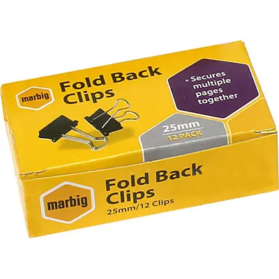 MARBIG FOLDBACK CLIP 25MM BOX 12