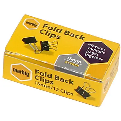 MARBIG FOLDBACK CLIP 15MM BOX 12