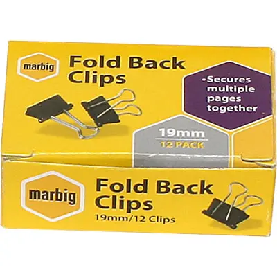 MARBIG FOLDBACK CLIP 19MM BOX 12