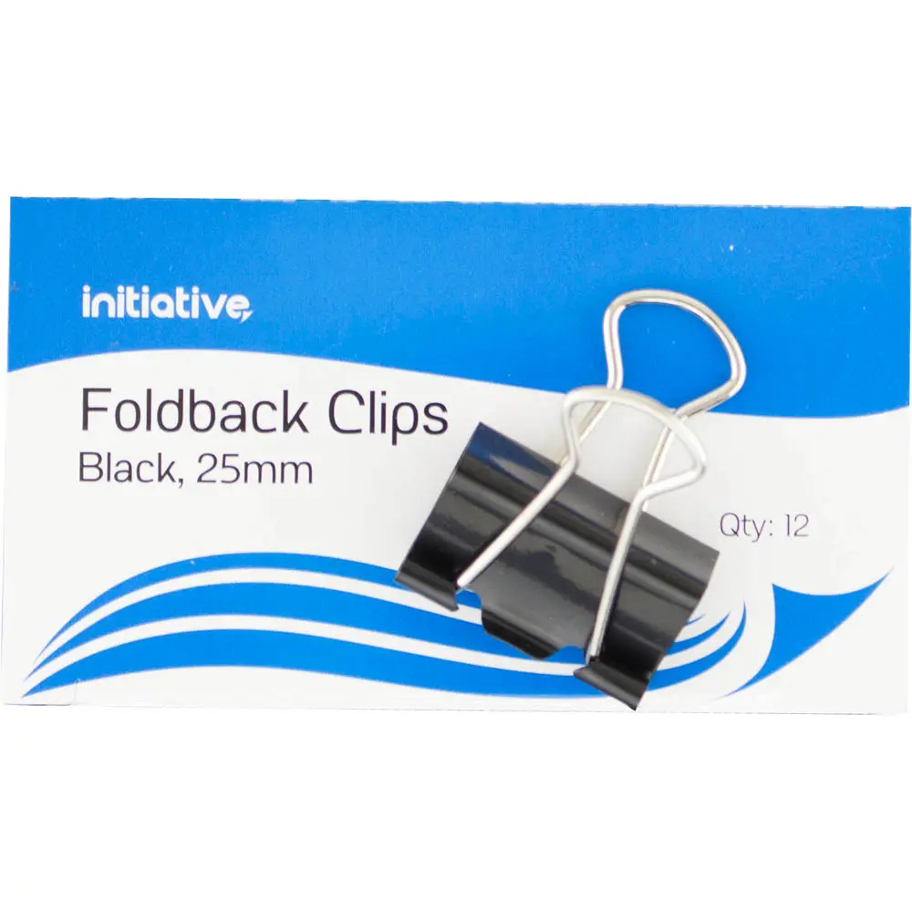 INITIATIVE FOLDBACK CLIP 25MM BLACK PACK 12