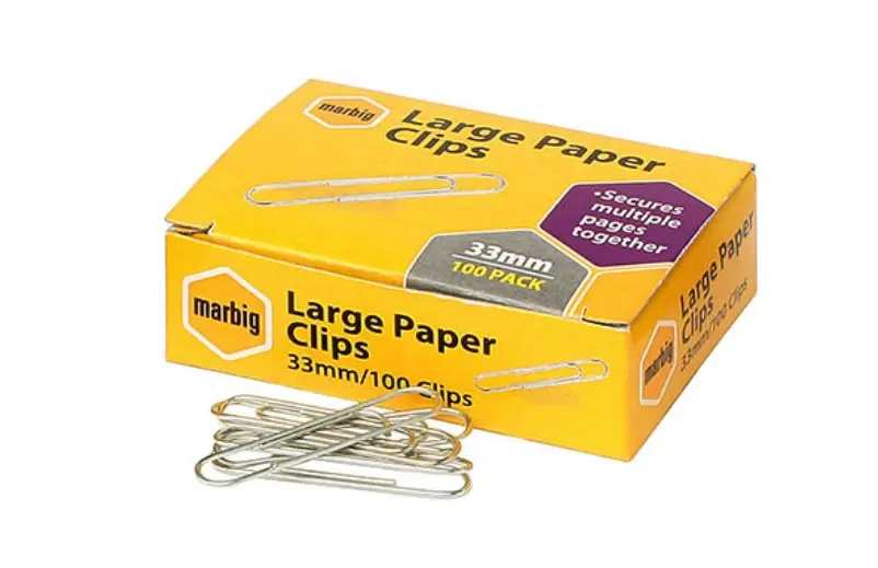 MARBIG PAPER CLIP LARGE 33MM BOX 100