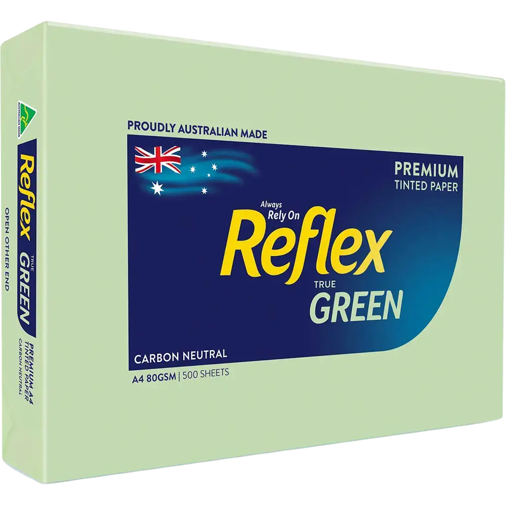 REFLEX COLOURS A4 COPY PAPER 80GSM GREEN PACK 500 SHEETS