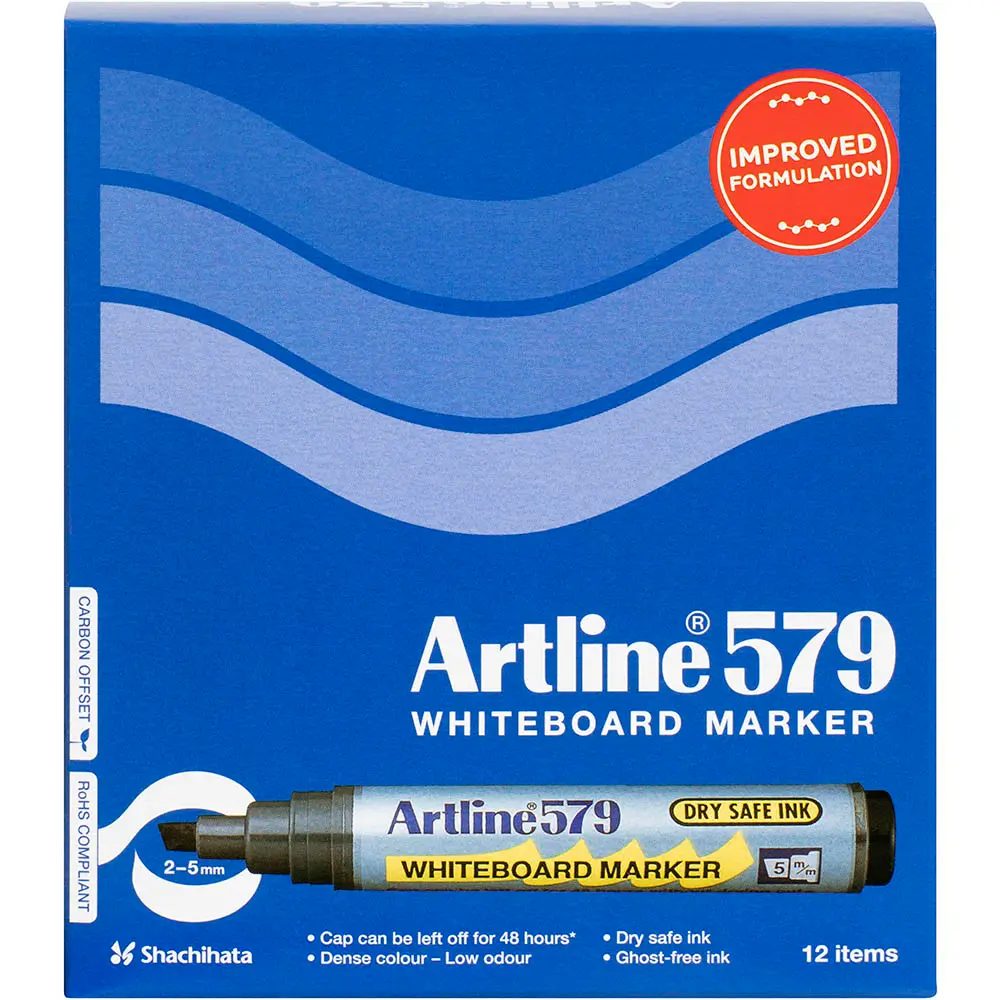 [8016805] ARTLINE 579 WHITEBOARD MARKER CHISEL 5MM ASSORTED BOX 12