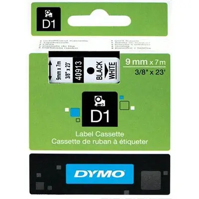 DYMO 41913 D1 LABELLING TAPE 9MM X 7M BLACK ON WHITE