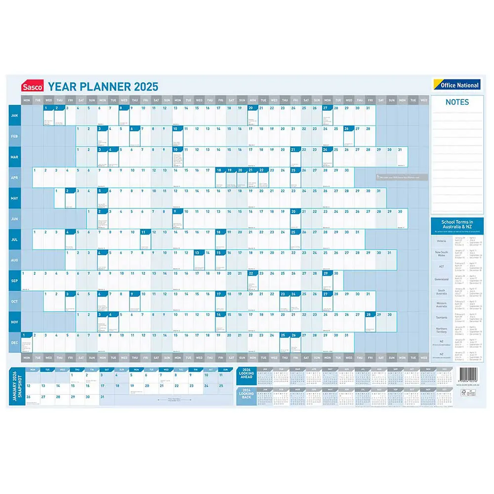 OFFICE NATIONAL 610 X 870MM SASCO YEAR PLANNER