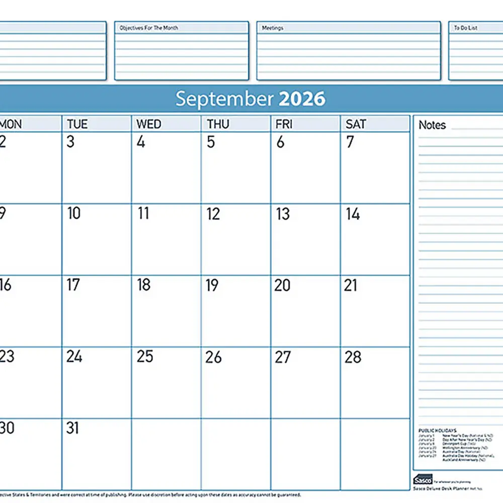 SASCO 10552RFL DELUXE REFILL PACK 12 SHEETS DESK PLANNER MONTH TO VIEW