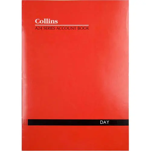COLLINS A24 SERIES ACCOUNT BOOK DAY FEINT RULED STAPLED 24 LEAF A4 RED