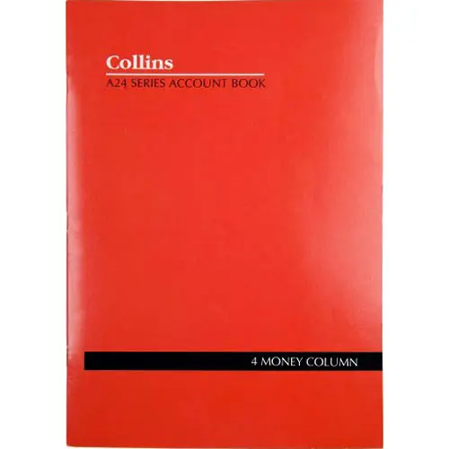 [8035443] COLLINS A24 SERIES ACCOUNT BOOK 4 MONEY COLUMN FEINT RULED STAPLED 24 LEAF A4 RED