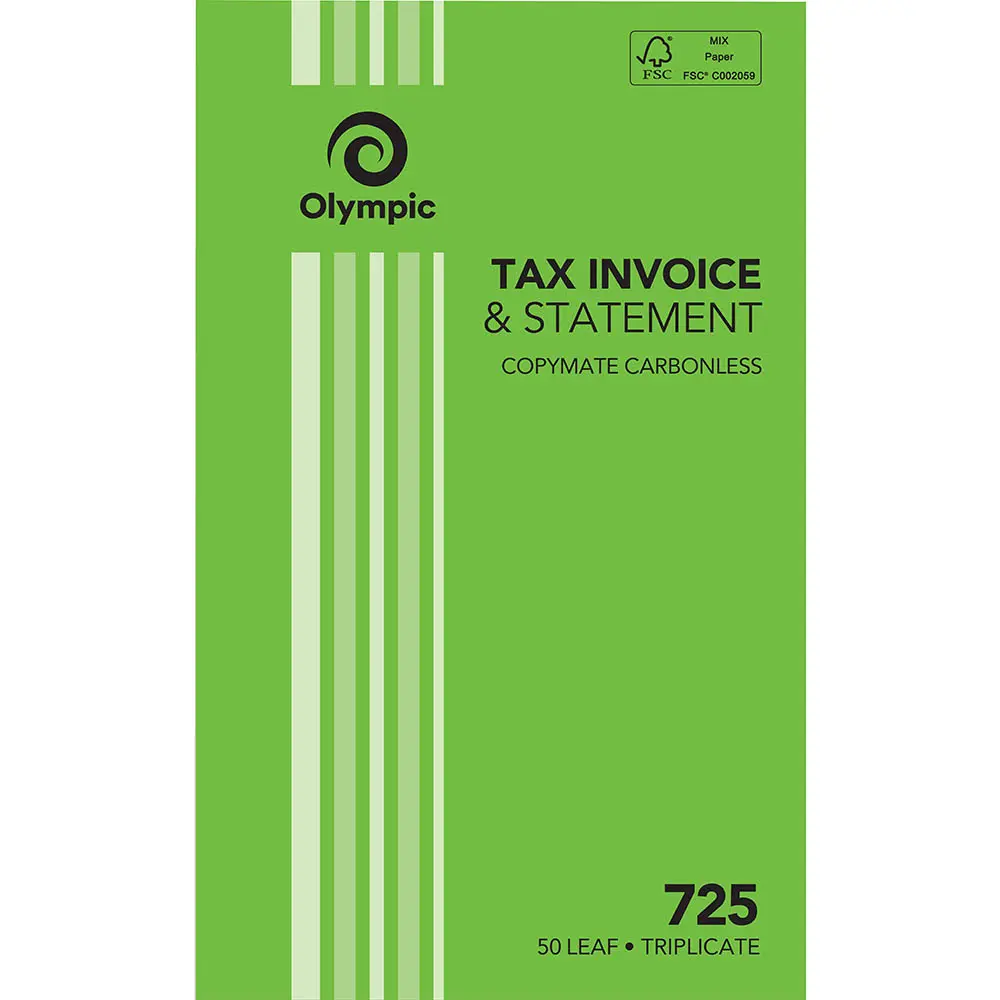 OLYMPIC 725 INVOICE AND STATEMENT BOOK CARBONLESS TRIPLICATE 50 LEAF 200 X 125MM