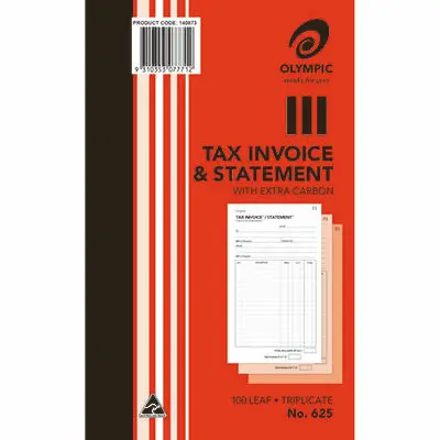 OLYMPIC 625 INVOICE AND STATEMENT BOOK CARBON TRIPLICATE 100 LEAF 200 X 125MM