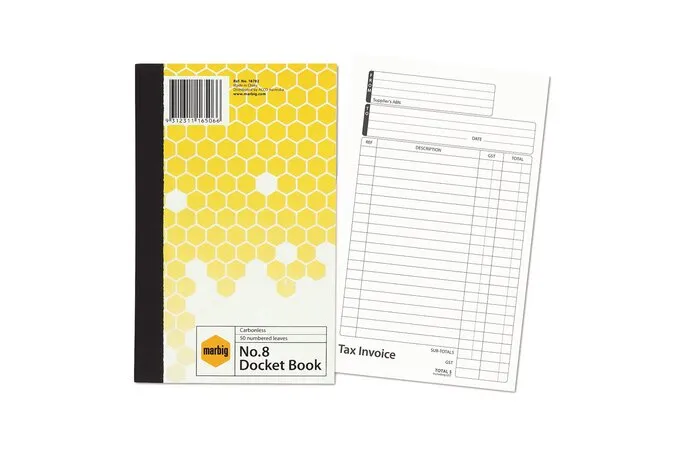 [8020834] MARBIG TAX INVOICE DOCKET BOOK 50 LEAF 125 X 200MM