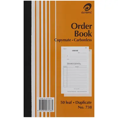 OLYMPIC 738 ORDER BOOK CARBONLESS DUPLICATE 50 LEAF 200 X 125MM