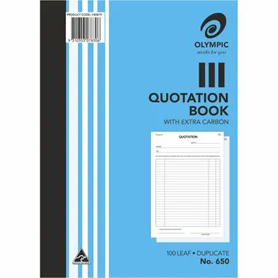 OLYMPIC 650 QUOTATION BOOK CARBON DUPLICATE 100 LEAF 297 X 210MM
