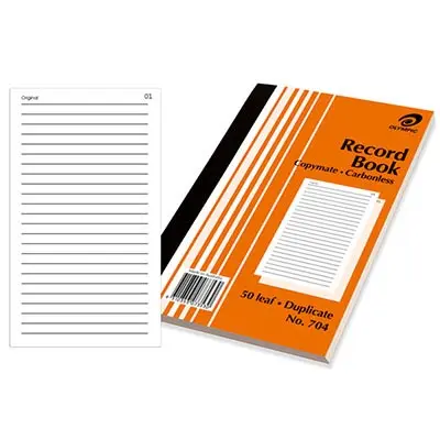 OLYMPIC 704 RECORD BOOK CARBONLESS DUPLICATE 50 LEAF 200 X 125MM
