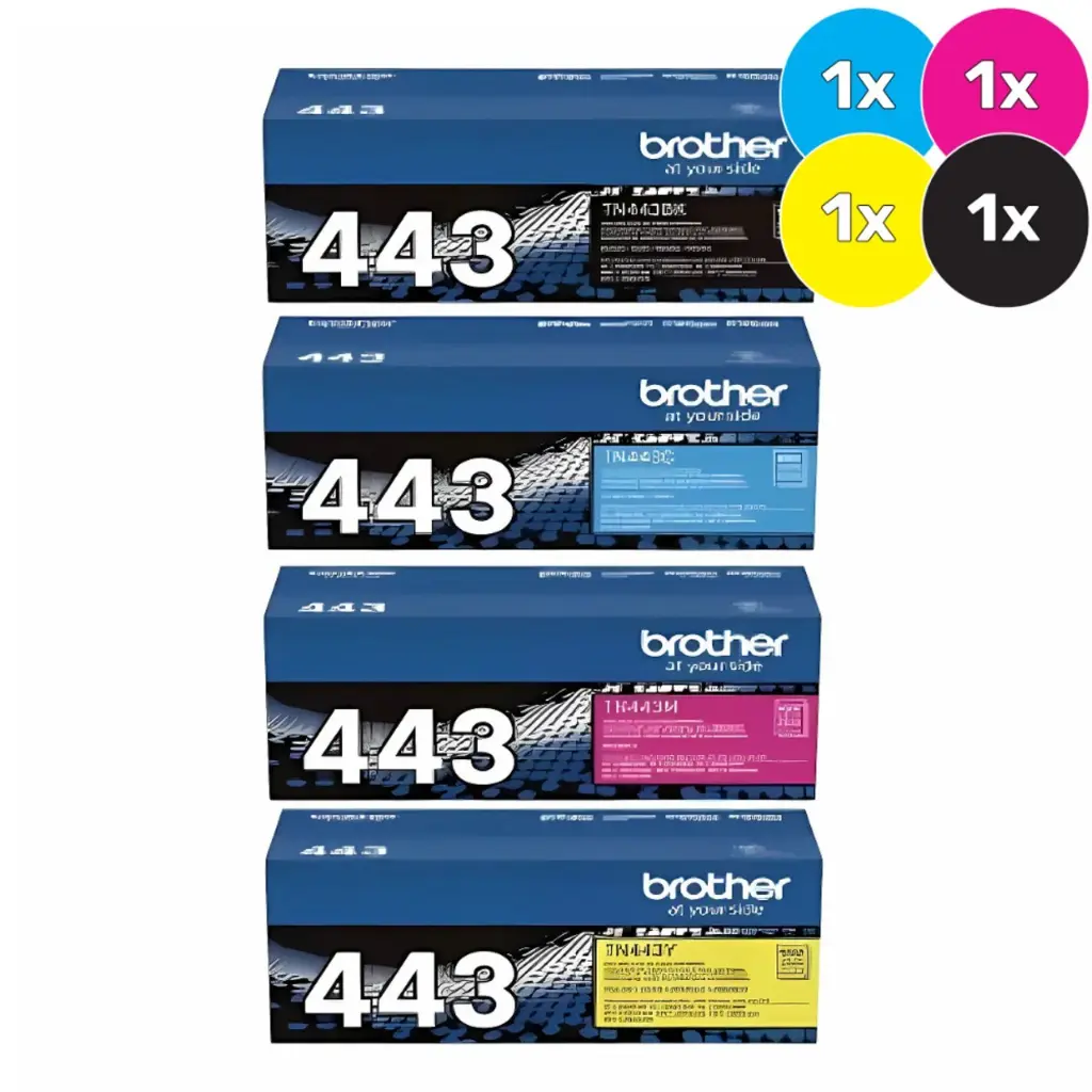 BROTHER TN443 TONER CARTRIDGE HIGH YIELD BLACK, CYAN, MAGENTA, YELLOW (4 TONERS)