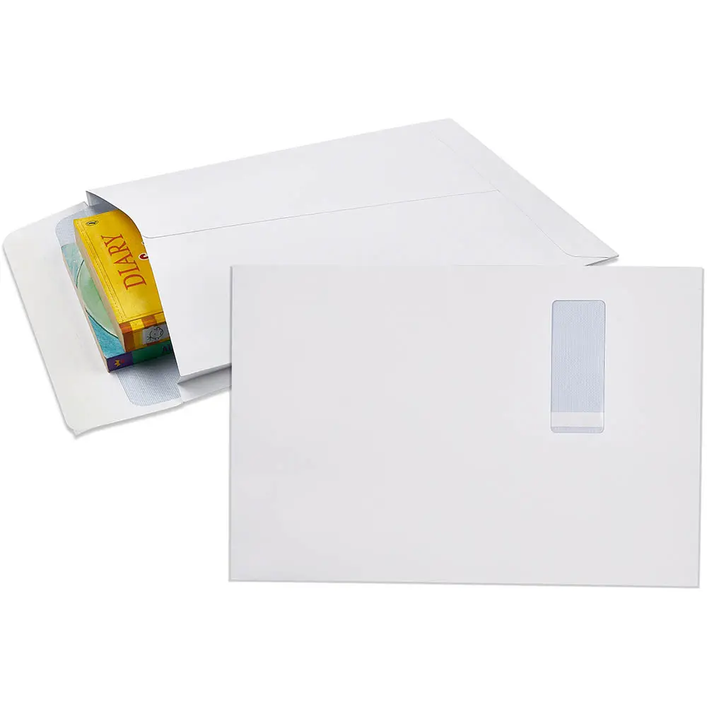 CUMBERLAND ENVELOPES SECURITIVE POCKET EXPANDABLE WINDOWFACE STRIP SEAL C4 150GSM 340 X 229MM WHITE PACK 50