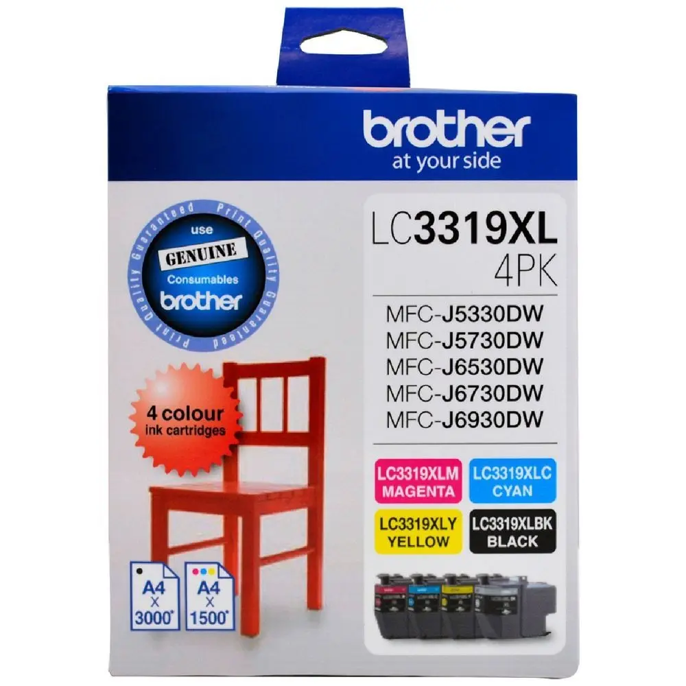 [BRLC3319XL4] BROTHER LC3319XL4PK INK CARTRIDGE HIGH YIELD VALUE PACK CYAN/MAGENTA/YELLOW/BLACK