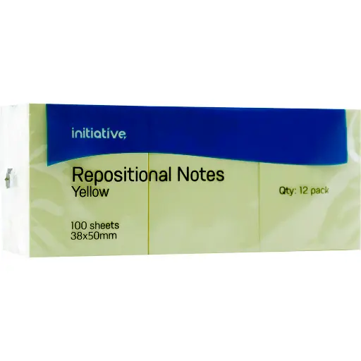 [7071785] INITIATIVE REPOSITIONAL NOTES 38 X 50MM YELLOW PACK 12