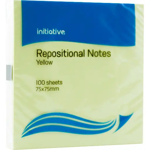 [7001388] INITIATIVE REPOSITIONAL NOTES 75 X 75MM YELLOW PACK 12