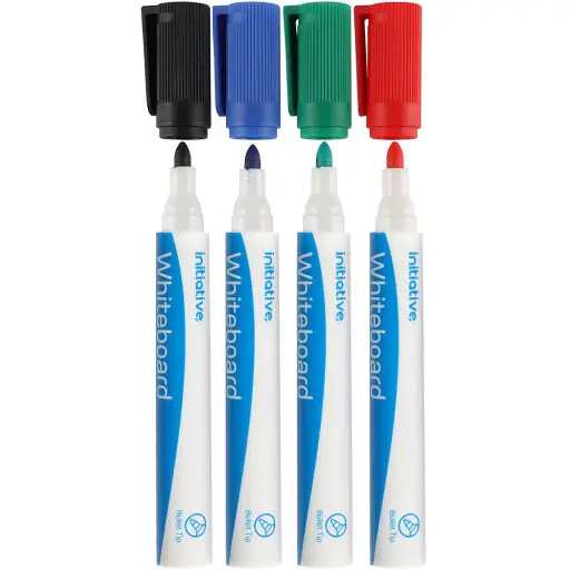 [7071697] INITIATIVE WHITEBOARD MARKERS BULLET 2MM ASSORTED WALLET 4