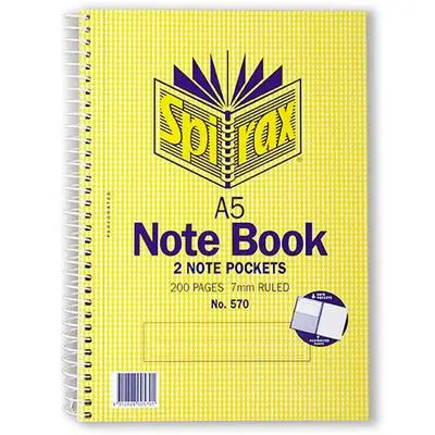 [7005511] SPIRAX 570 NOTEBOOK 7MM RULED SPIRAL BOUND SIDE OPEN 2 POCKETS 200 PAGE A5