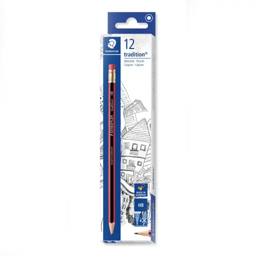 [7000770] STAEDTLER 112 TRADITION GRAPHITE PENCILS ERASER END HB BOX 12