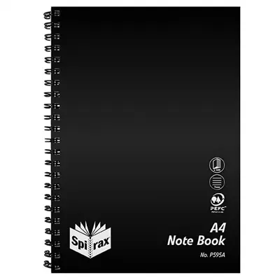 [7000590] SPIRAX P595A NOTEBOOK PP COVER 7MM RULED SIDE OPEN A4 240 PAGE BLACK