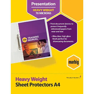[7000198] MARBIG HEAVYWEIGHT COPYSAFE SHEET PROTECTORS A4 BOX 100